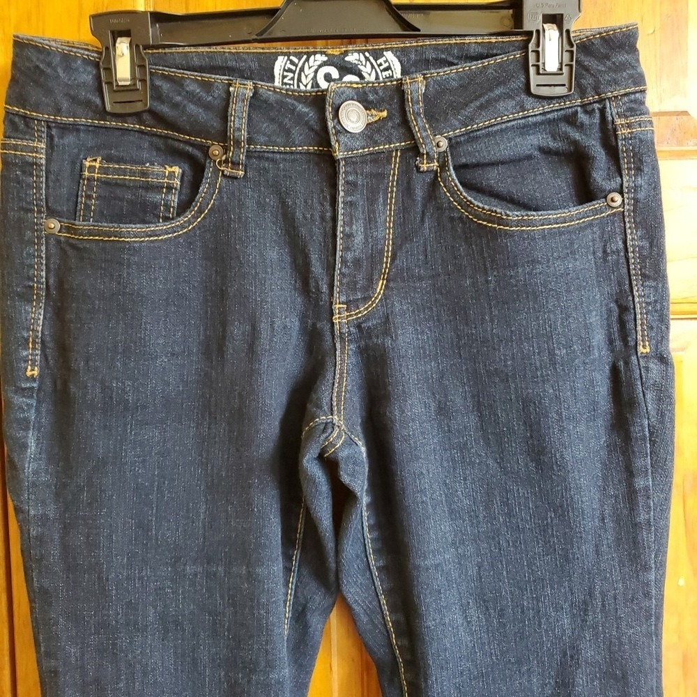 SO Skinny Jeans Women 7 Regular Dark Blue Good Contrast Stitch Denim